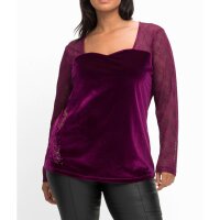 Langarm-Samtshirt m. Spitzeneinsatz, beere