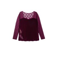 Langarm-Samtshirt m. Spitzeneinsatz, beere