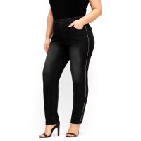 Obcisłe jeansy z lamówką z brokatem po bokach, czarny denim