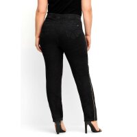 Obcisłe jeansy z lamówką z brokatem po bokach, czarny denim