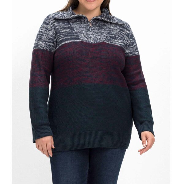 Colourblocking-Pullover m.Troyerkragen, blau-bordeaux