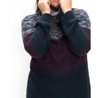 Colourblocking-Pullover m.Troyerkragen, blau-bordeaux