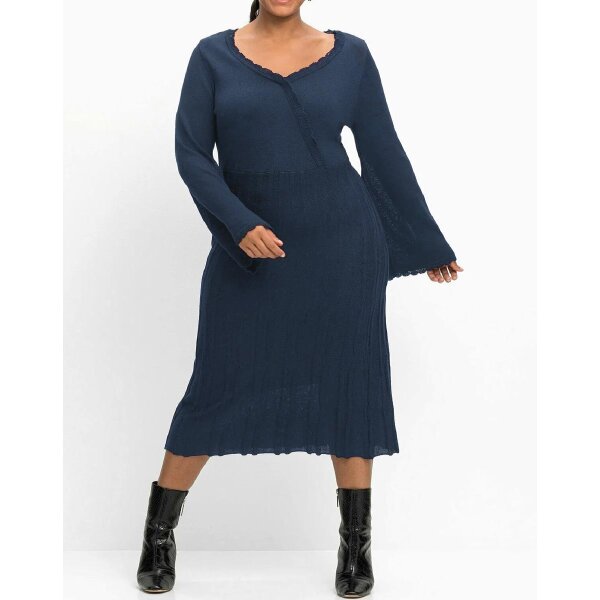 Wrap knit dress with jersey underdress, midnight blue