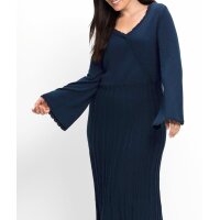 Wrap knit dress with jersey underdress, midnight blue