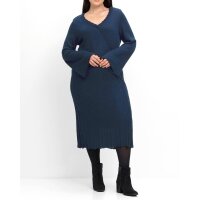 Wrap knit dress with jersey underdress, midnight blue