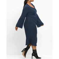 Wrap knit dress with jersey underdress, midnight blue