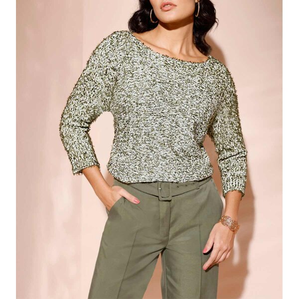 Bändchengarn-Pullover, ecru-khaki