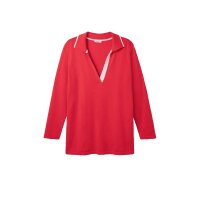 Pullover m. V-Ausschnitt und Polokragen, mohnrot