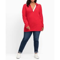 Pullover m. V-Ausschnitt und Polokragen, mohnrot