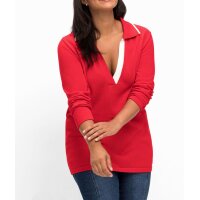 Pullover m. V-Ausschnitt und Polokragen, mohnrot