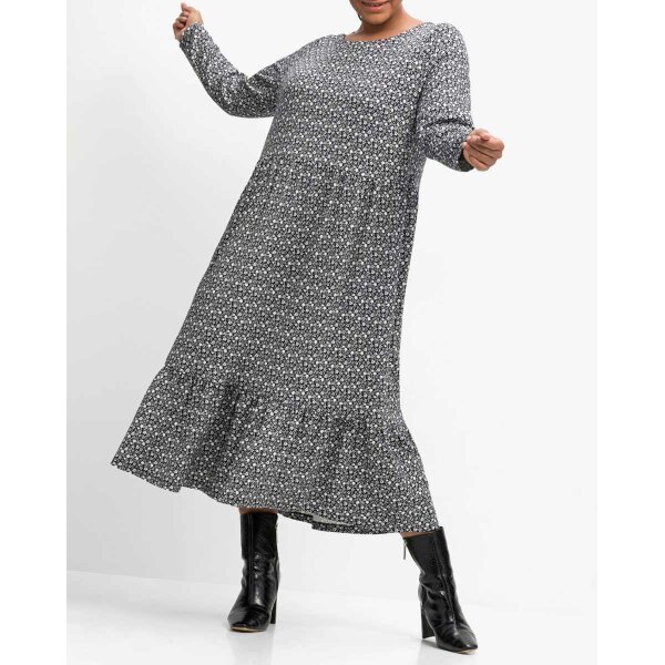 Mille fleures jersey dress, black-white