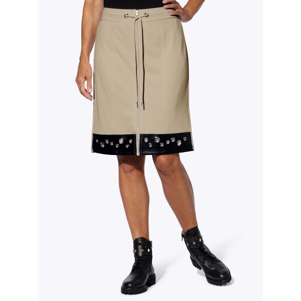 Rock mit Besatz in Leder-Optik, sesam