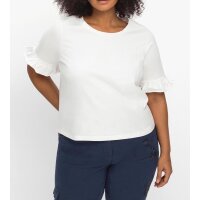 Jersey-Shirt mit Rüsche am Arm, weiß