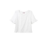 Jersey-Shirt mit Rüsche am Arm, weiß
