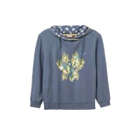Marken-Hoodie mit floralem Frontdruck, indigo