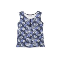 Jerseytop mit Blumendruck und Zierknopfleiste, marine