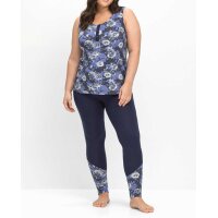 Jersey top with floral print and button border, navy