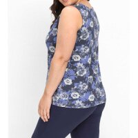 Jersey top with floral print and button border, navy
