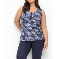 Jersey top with floral print and button border, navy