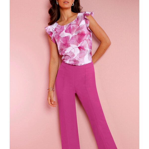 Lyocell-Blusentop, ecru-magenta-bedruckt