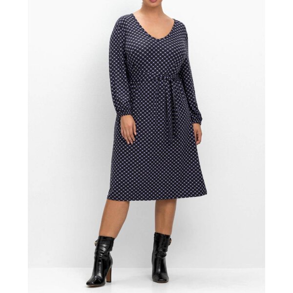 Jerseykleid mit Alloverprint, schwarz-lila