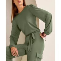 Kombinezon z jerseyu z kieszeniami cargo, khaki