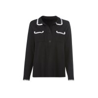 Polopullover m. Häkelverzierungen, schwarz-ecru