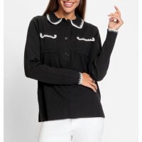 Polopullover m. Häkelverzierungen, schwarz-ecru