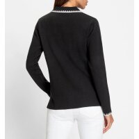 Polopullover m. Häkelverzierungen, schwarz-ecru