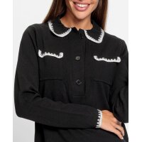 Polopullover m. Häkelverzierungen, schwarz-ecru