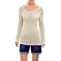 Bändchengarn-Pullover, weiß-beige