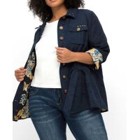 Linen jacquard jacket with tie band, navy