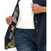 Linen jacquard jacket with tie band, navy