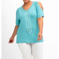 Cut-Outs-Shirt m. Wordingprint, aqua