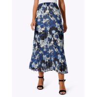 Georgette-Plisseerock, royalblau-schwarz-bedruckt