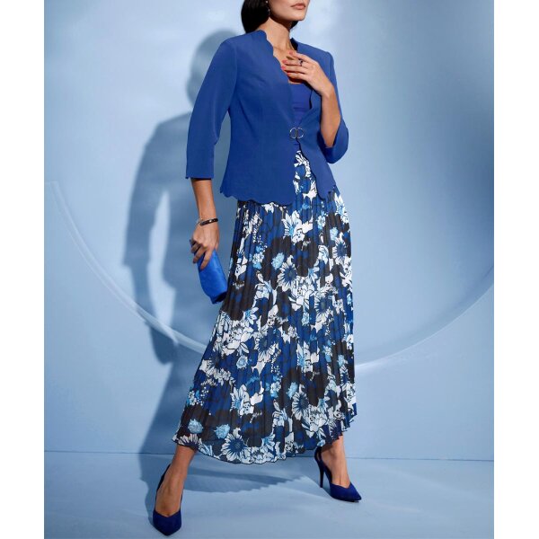 Pleat skirt, royal blue / black print