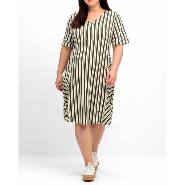 Jersey striped dress, light khaki/ ecru
