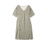 Jersey striped dress, light khaki/ ecru