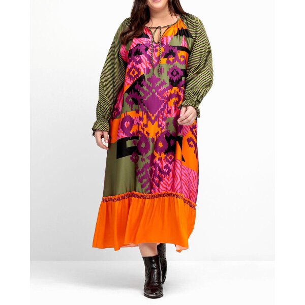 Marken-Maxi-Satin-Druckkleid, orange-bunt