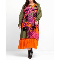 Maxi satin dress with print, orange-multicolour