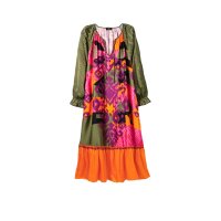 Maxi satin dress with print, orange-multicolour