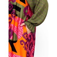 Marken-Maxi-Satin-Druckkleid, orange-bunt