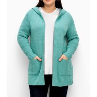 Kapuzenstrickjacke m.Wolle u. Kaschmir, aqua meliert