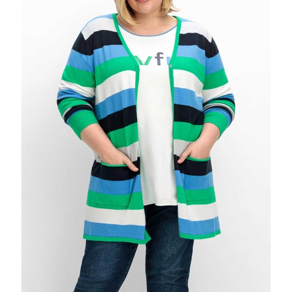 Long cardigan with block stripes, multicolour