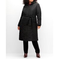 Quilt coat with hood and weave fur, black