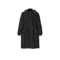 Quilt coat with hood and weave fur, black