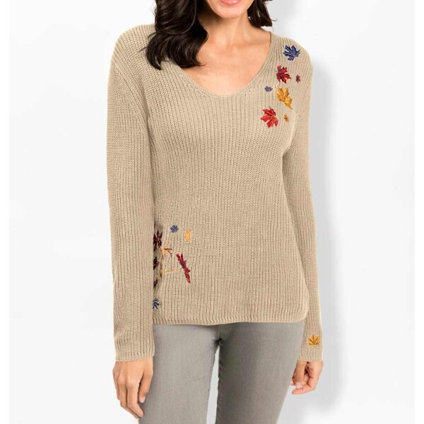 Pullover m. Stickereien, sand