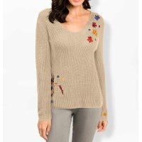 Pullover m. Stickereien, sand