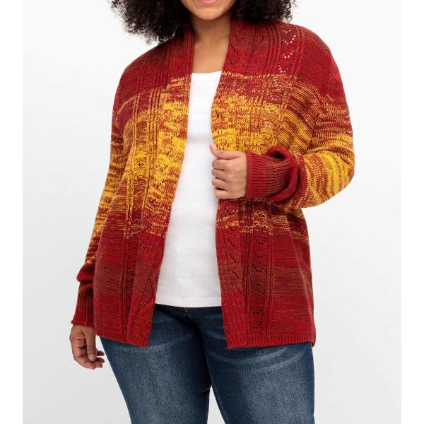 Cardigan with scarf collar, wine red / yellow