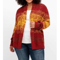 Marken-Strickjacke m. Schalkragen, weinrot-gelb